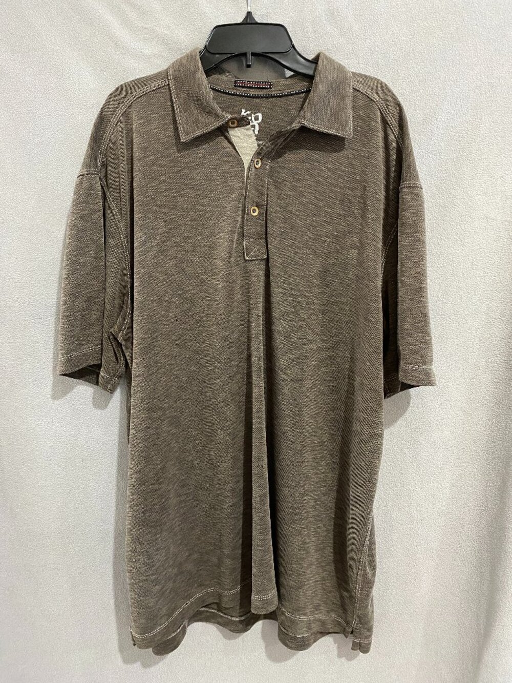 Age of Wisdom Men’s XL Brown Slub Knit Polo Shirt Contrast Stitch Casual